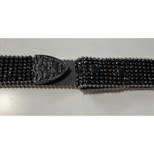 Womens Black Rhinestone Genuine Leather Western Belt Floral Tip XL Western Rodeo